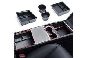 ASZSK Lot de 3 organiseurs de console centrale pour Tesla Model 3/Y 2024 2025 Juniper et Highland - Compartiment de rangement en TPE avec porte-gobelet - Organiseur pour console centrale - Boîte de