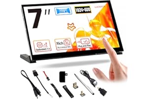 LUCKFOX 7-calowy przenośny monitor dotykowy HDMI ze stojakiem na ekran Raspberry Pi 1024 x 600, wyświetlacz IPS LCD, 5-punktowy ekran dotykowy, drugi ekran do laptopa, przenośny monitor z ekranem