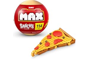 MAX BUILD MORE Colección de Bloques de construcción MAX Premium Snacks (hasta 200 Piezas; 6 diseños para coleccionar) de ZURU(Pizza).