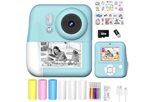QUASON Instant Print Camera for Kids, Christmas Birthday Gifts for Girls Boys, HD Digital Video Cameras for Toddler, Portable Toy for 4 5 6 7 8 9 10 Year Old Girl with 32GB SD Card -Blue