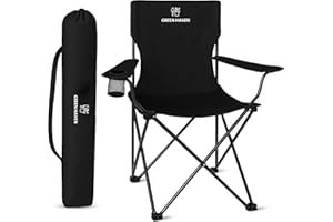Green Haven Chaise de Camping Pliante – Chaise de Pique-Nique légère Noire avec Porte-gobelet, Polyester 600D et Anti-déchirure, Cadre en Acier Robuste, Portable et Confortable pour Le Camping en