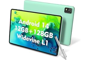 CWOWDEFU 10 Inch Android 14 Tablet,12GB+128GB,Expandable 1TB,WiFi 6,Face ID,Dual 8MP+5MP Camera,Reading/Gaming (Green)