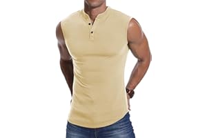 KUYIGO Camiseta deportiva sin mangas Henley para hombre, camiseta deportiva ajustada para correr