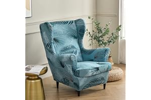Highdi Wingback Chair Covers 2-Piece Stretch Wing Chair Cover for Armchair, Washable Sofa Chairs Slipcover Spandex Fabric Furniture Protector for Living Room Bedroom Hotel (Palm Leaf)