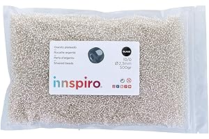 INNSPIRO Rocalla de vidrio redonda plateado transparente plata 2,3mm. 500gr. Bolsa. Para crear pulseras y collares, ideal para manualidades y joyas con niños. Cuentas semilla.