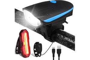 Detake Lumiere Velo Avant et Arriere avec Buzzer Lampe Velo LED Puissantes Eclairage Velo Étanche IP65 Lumière Vélo USB Rechargeable Accessoires Velo pour Cyclysme VTT, VTC, Bicyclette, etc