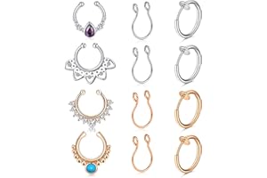 Mayhoop - Piercing falso para nariz, tabique, acero quirúrgico, con clara, CZ falso labio piercing oído nariz tabique anillo no piercing para mujeres hombres