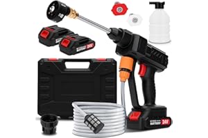 HOUSIWILL Cordless High Pressure Washer, 18 bar Portable High Pressure Electric Washer with 2 Batteries, 6 in 1 Nozzle Cordless Battery High Pressure Washer, Sprays 6-10m Away, for Car/Floor/Patio Cleaning