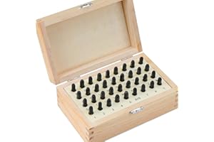 WiMas 36 piezas Las letras del abecedario número sellos, stamp punch set y caja de madera, acero metal, 3mm