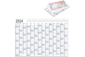 XQMMGO Calendario da parete XXL 2024 (52,5 x 74,2 cm), Folded Wall Planner, Year Planner 2024, calendario annuale, 14 mesi – Orizzontale, agenda da parete lavabile, pianificatore delle vacanze
