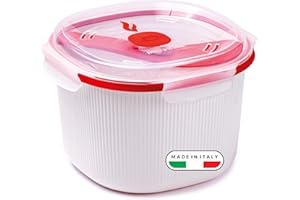 ‎SNIPS Snips - Microwave Reiskocher und Getreidekocher, Rice Cooker 2,70L mit Spachtel und Schüssel Stärke, Mikrowellenschüssel Weiß 20x20,5x14,50, Mikrowellenbehälter für Schnelle Zubereitung, Made in Italy