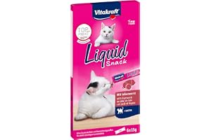 Vitakraft Flytande mellanmål, kattgodis, krämigt kattmellanmål, med leverkorv och biotin, i enskilda påsar, för bättre hud (1