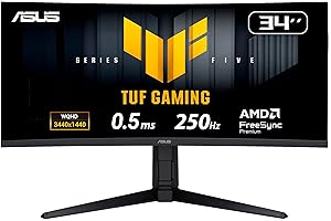 ‎ASUS ASUS TUF Gaming VG34WQML5A 34 Zoll WQHD Monitor (Fast VA Panel, Curved, 250 Hz, 0,5 ms Reaktionszeit, 3440x1440, AMD FreeSync Premium, ELMB, DisplayHDR 400, Gaming AI, 2x DisplayPort 1.4, 2x HDMI 2.0)
