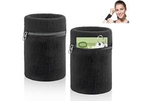 CXXTKCXXLC Schweißband mit Reißverschluss 2er Set, Sport Wristband Handgelenktasche mit Praktischer Reißverschlusstasche, Baumwoll Schweißband Arm für Jogging Basketball und Tennis Sport