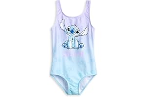 Disney Lilo & Stitch Girls Blue & Purple Floral 1 Piece Swimming Costume | Sleeveless Stitch Character Swimwear | Pull-On Beachwear for Kids | Cute Movie Themed Swim Outfit