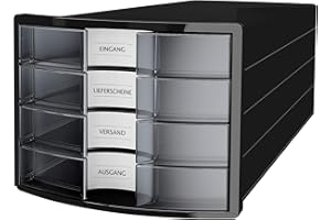 Cassettiera HAN IMPULS 2.0 – Design accattivante abbinato a una qualità eccellente. Con 4 cassetti chiusi per DIN A4/C4, nero-traslucido, 1012-363