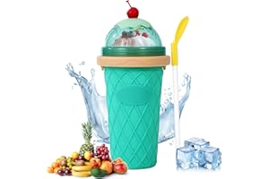 BUCOMTU Slush Becher,Slushy MakerBecher,Silikon SqueezeBecher mit 2 in 1 Strohhalm und Löffel, Wiederverwendbarer Eisbecher,Tragbarer,DIY Becher für Einsatz zu Hause im Freien