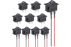 VEXUNGA 5Piezas Interruptor Basculante con Cable 5Piezas Interruptor 12V Mini Interruptores de Palanca Pequeño ON OFF 6A 250V 10A 125V SPST 2Pines Negro para Coche Camper (Paquete de 10)