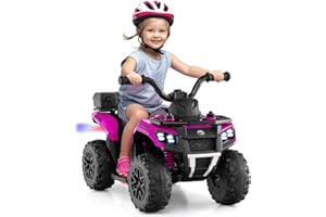 Maxmass 6V Kids Electric Quad Bike, Battery Powered Ride on ATV Car with Spray Function, Horn, Music, LED Lights, Storage Basket, Children Electric Vehicle Toy Cars for 18+ Months Old (Pink)