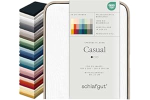 ‎SCHLAFGUT Schlafgut Casual Spannbettlaken 180x200cm bis 200x200cm - 100% Biobaumwolle, Oeko-TEX Zertifiziert, Full-White, Matratzenhöhe bis 25cm