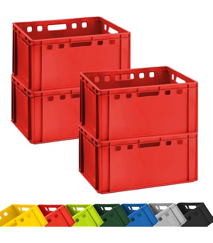 Lot De 5 Caisses E2 Rouges 60x40x20 Cm – Empilables, Robuste Plastique Alimentaire HDPE, Idéales Pour Viande Poisson Légumes