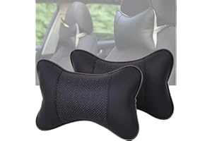 YUEMING 2 Pièces Voiture Oreillers de Cou, Voiture PU Oreiller Coussin Appuitête, Voiture Repose Tête Cervical pour Tête Reposent Soutien de Cou Les Sièges de Voitures Conduite Voyage (Noir1)