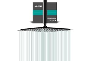 AULEEND Square Rain Shower Head, High Flow Stainless Steel,Work with Any Decorative Style，All Metal Rainfall Shower Head (Matte Black, 12)