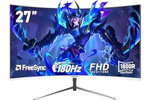 Gawfolk 27 pollici 180Hz curvo monitor per computer da gioco, 1800R，FHD 1080P, 98% sRGB, 1ms，FreeSync，178 ° grandangolo, HDR, VESA100*100MM，HDMI/DisplayPort-bianco…