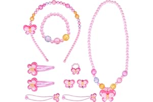 MUXIJIA Ensemble de bijoux pour filles - Bijoux pour enfants - Petites filles - Collier - Anneau - Boucles d'oreilles - Pinces à cheveux pour enfants - Bijoux fantaisie - Cadeau à habiller - Pretend Play