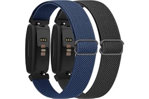 Vancle 2 Pièces Bracelet Compatible avec Fitbit Inspire 2/Inspire HR/Inspire, Bracelet Élastique Doux Réglable pour Fitbit Inspire 2/Inspire HR/Inspire, Noir/Bleu Marine (Noir/Bleu Marine)