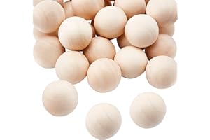 PH PANDAHALL PandaHall 28 bolas de madera grandes de 30 mm, bolas redondas de madera natural sin agujero, bolas de bricolaje decorativas de madera para manualidades de Navidad, fabricación de cabezas