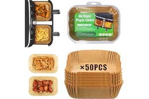 HUTVD Papel para Freidora de Aire, 50 Piezas Papel de Horno Desechables Antiadherentes para Freidora de Aire Papel Pergamino a Prueba de Aceite Papel para Hornear a Air Fryer (22x14cm)