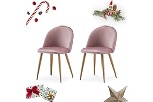 CLIPOP Dining Chairs Set of 2, Pink Velvet Upholstered Kitchen Chairs with Backrest and Heat Transfered Metal Legs, Lounge Reception Chairs for Home Office Living Room