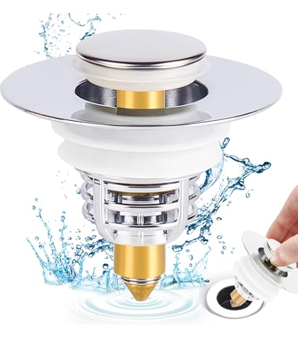 Valvola Clic-Clac Per Lavabo - Tappo Piano, Universale, Oro Spazzolato - Foto 3