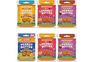 SUPERFOODIO Peanut Butter Buttons | Variety Mix | Vegan & Low Carb Snacks| All-Natural | Protein | No Refined Sugar (20g x6 Packs)