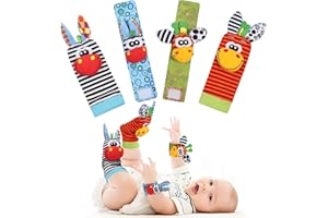 HAGOT Sonajero Calcetines y Muñequeras para Bebé, Sonajeros de Muñeca Bebe con Buscador de Muñeca y Pie, Sonajero Pies y Manos Bebe Fomentan el Aprendizaje y la Diversión para Bebes 0-12 Meses, B