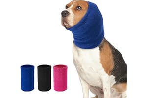 SLSON Dog Ear Protectors Double Layer Thickened Ear Wraps for Dogs Quiet Head Cover Sleeves Dog Hoodie for Anxiety Relief, Dogs Grooming and Force Drying, Warm Winter (Blue, Medium)
