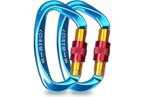 Mallez 2 Pezzi Moschettone da Arrampicata, 25 KN Moschettoni per Servizio Pesante con Cancello a Vite, D-Ring Moschettoni per Arrampicata, Discesa in Corda Doppia, Amache