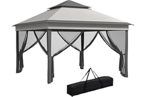 Outsunny Carpa Plegable 3x3x2,7 m Cenador de Jardín con Doble Techo Altura Ajustable 4 Mosquiteras Protección UV30+ Impermeable y Bolsa Gazebo para Exterior Fiestas Camping Gris
