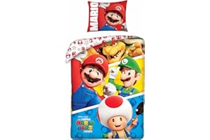 ARLIS Parure de Lit Super Mario Bros, Housse de Couette Réversible 140x200 cm, Taie d'oreiller 65x65 cm (Parure de lit Mario Bros)