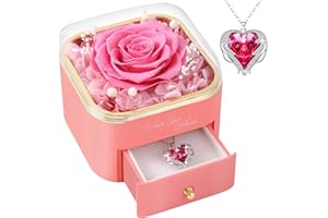 FRFG Ewige Echte Rose mit Halskette, Muttertagsgeschenke für Mama, Handgemachte Ewige Blume Geschenke für Frauen Mama Oma, Konservierte Rose geben Valentinstag Muttertag - Rosa
