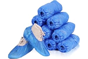 Apex Business Supplies Disposable Shoe Covers – Blue Plastic Overshoes – Non-Slip, Dustproof & Waterproof Shoe Cover – Universal Fit for Indoor, Carpet, Boot, Home, Office, Cleaning Use