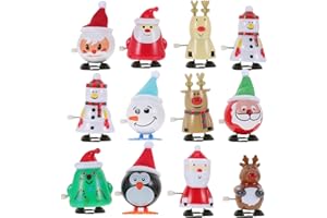Tomaibaby 12Pcs Wind Up Toys Snowman Reindeer Christmas Tree Santa Claus Penguin Clockwork Toys Figure Xmas Holiday Party Supplies Favors Goodie Bag Fillers