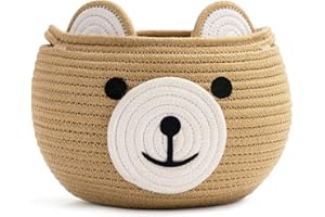 TIMEYARD Storage Basket, Toy Storage, Baby Basket for Nursery, Bear Gift Basket for Kids, Empty Baby Shower Basket with Handles, Small Cute Animal Basket, 26.6 x 21.6 cm, Brown
