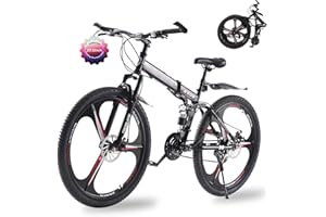 TRIOBLADE 24/26/27.5'' Folding Mountain Bike 21Speed Foldable Mountain Bicycle with Dual Disc Brakes 3 Spoke Wheels Mountain Bikes Dual Suspension Design for Adult Men Women