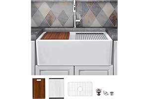 MEJE 76.2 x 50,8 cm Évier de food de ferme con tablier et rebord avant, tazón de cerámica simple con planche à découper, grille et passoire - Blanc