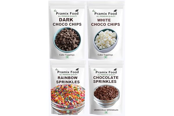 Pramix Premium Cake Decorative Combo of Sprinkles, Dark Chocolate Chips and Milk Chocolate chips 200 gm (Eack Pack Wt. 50 gm)