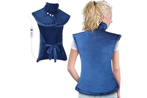 DISUPPO Coussin Chauffant dos Electrique Epaule et Nuque, 60 x 100 cm Grande Couverturen Chauffante avec Ceinture, 10 réglages de Chaleur, arrêt Automatique disponible, lavable en Machine, Bleu
