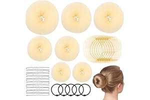 Bekecidi Donut Hair Bun Maker Set incluye 5 cuerdas elásticas para el cabello, 7 piezas Donut Hair Bun Maker y 10 clips en forma de U y 10 redecillas invisibles para moños de cabello(Gold+Gold)