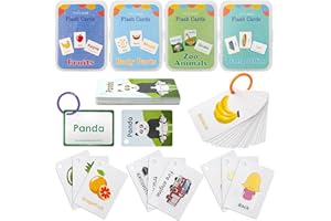 MOOSHY Flash Cards for Toddlers Educational Flash Cards 4 Pack Preschool Learning Flash Cards with Animals, Fruits, Transportation, Body Parts Waterproof Baby Flashcards for 2-6 Year Olds